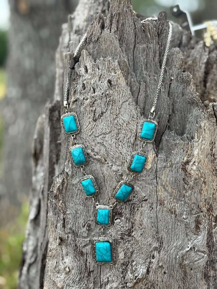 Square Turquoise Lariat Necklace