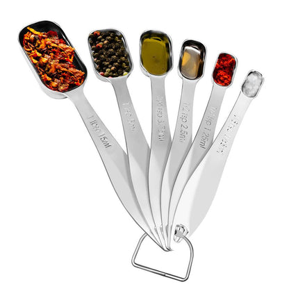 Stainless Steel Measuring Spoons Set 6Pc - Precise, Easy-Clean, Oval Shape