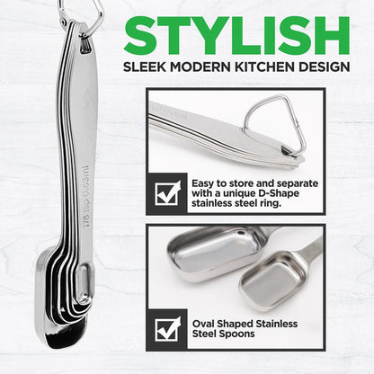 Stainless Steel Measuring Spoons Set 6Pc - Precise, Easy-Clean, Oval Shape