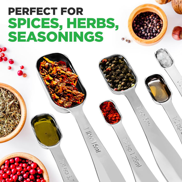 Stainless Steel Measuring Spoons Set 6Pc - Precise, Easy-Clean, Oval Shape