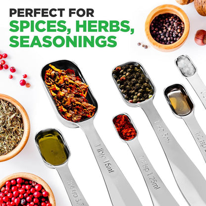 Stainless Steel Measuring Spoons Set 6Pc - Precise, Easy-Clean, Oval Shape