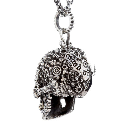 The back view of the solid steampunk skull pendant