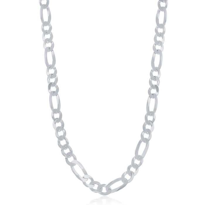 Sterling Silver 5.8mm Figaro Chain Rhodium Plated Bracelet