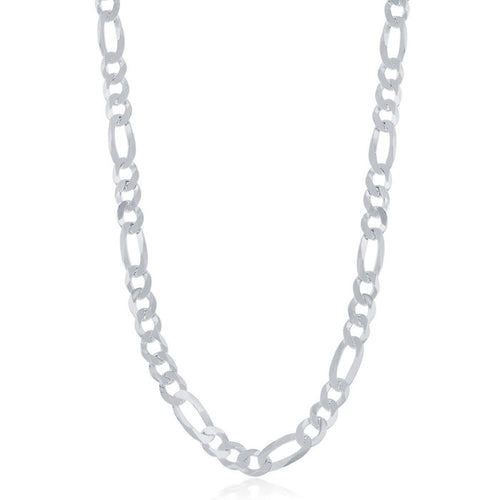 Sterling Silver 5.8mm Figaro Chain Rhodium Plated Bracelet