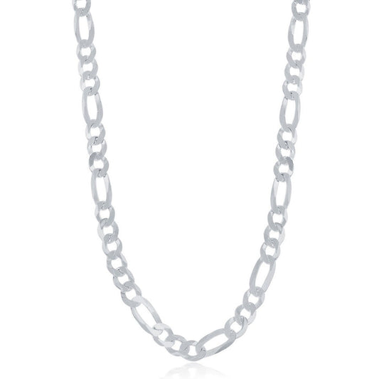 Sterling Silver 5.8mm Figaro Chain Rhodium Plated Bracelet