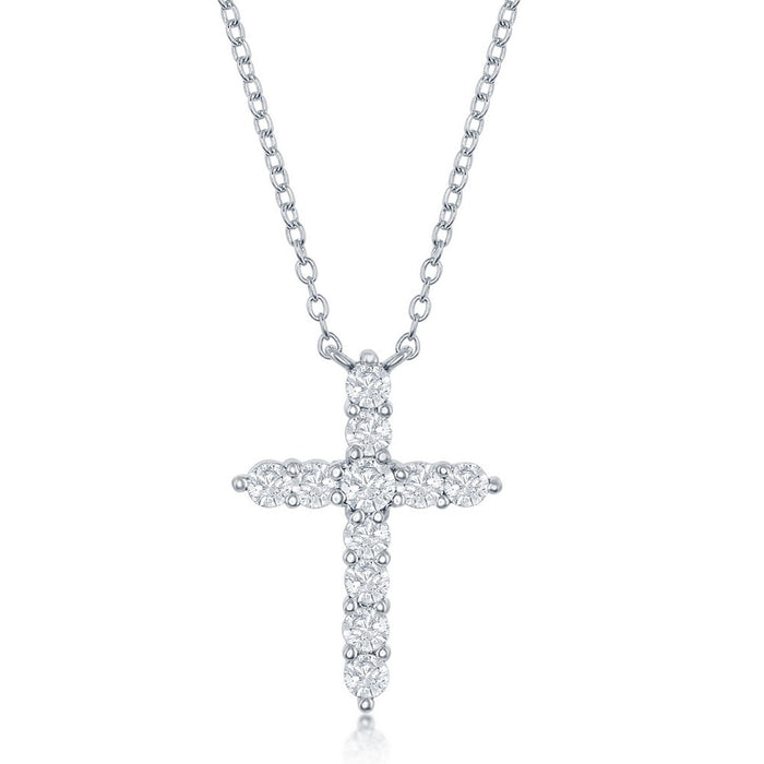 Sterling Silver White Cubic Zirconia April Birthstone Necklace with 16+2" Adjustable Sterling Silver Chain.