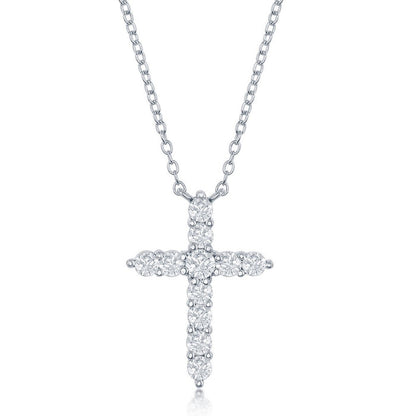 Sterling Silver White Cubic Zirconia April Birthstone Necklace with 16+2" Adjustable Sterling Silver Chain.