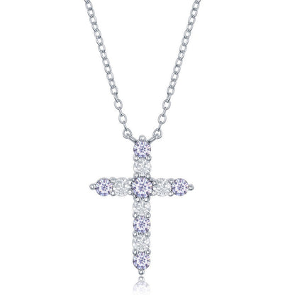 Sterling Silver Lavender Cubic Zirconia June Birthstone Necklace with 16+2" Adjustable Sterling Silver Chain.