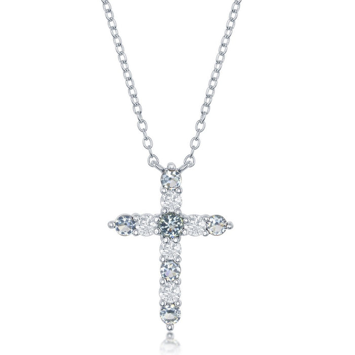 Sterling Silver Aquamarine Cubic Zirconia March Birthstone Necklace with 16+2" Adjustable Sterling Silver Chain.