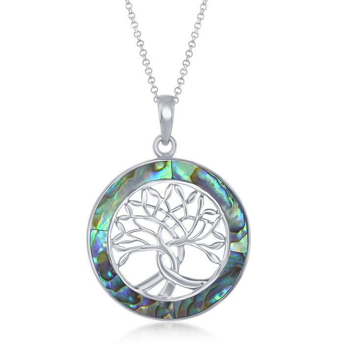 Sterling Silver Round Abalone Tree of Life Pendant