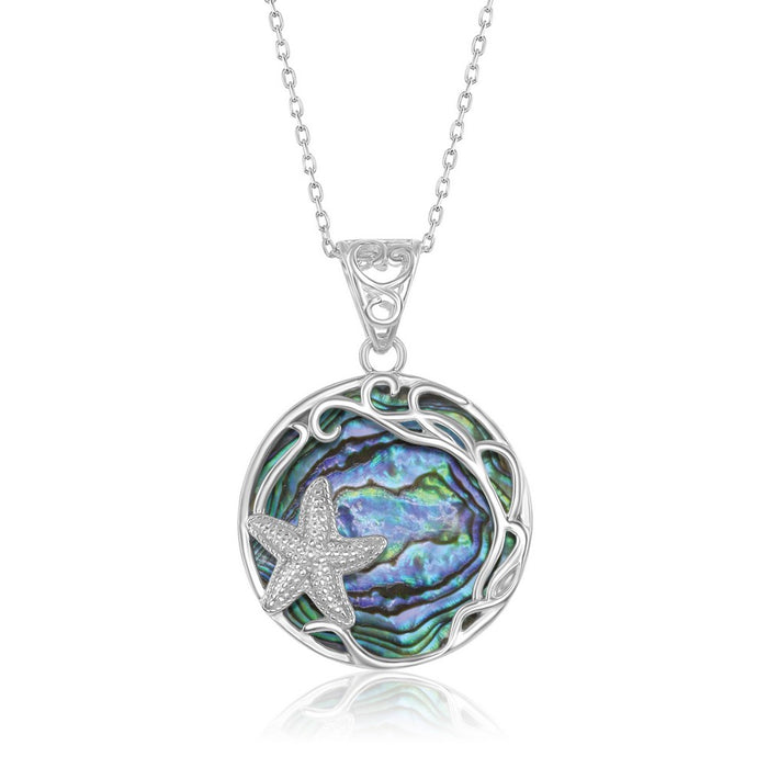 Sterling Silver Round Abalone with Starfish Necklace