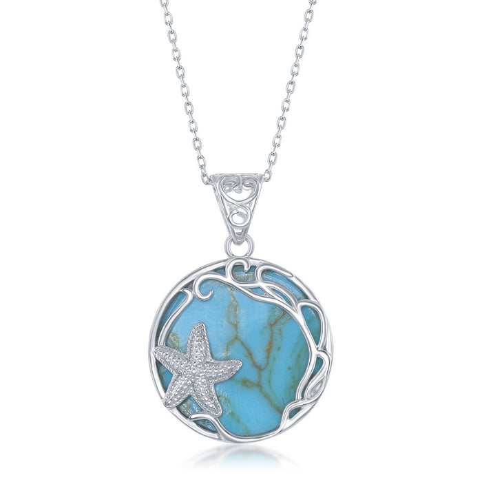 Sterling Silver Round Turquoise with Starfish Necklace