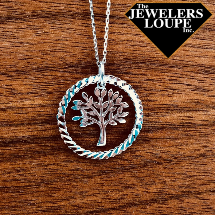 Sterling Silver Open Circle with Tree of Life Pendant and 18" Sterling Silver Chain.