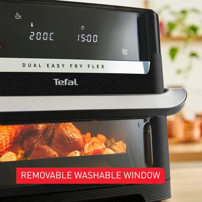 Tefal Dual Easy Fry Flex Black Air Fryer EY9228 with removable and washable viewing window