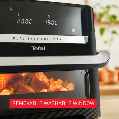 Tefal Dual Easy Fry Flex Black Air Fryer EY9228 with removable and washable viewing window