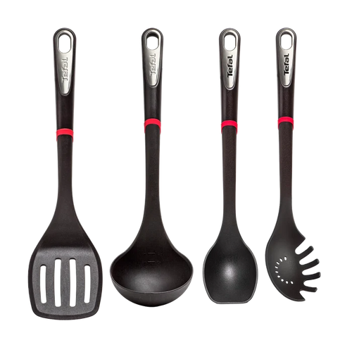 Tefal Ingenio Nylon Kitchen Utensil Essentials Set with slotted turner, ladle, spoon and pasta spoon