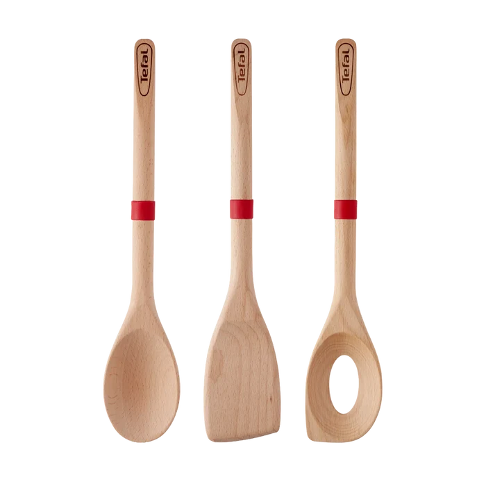 Tefal Ingenio Wooden Kitchen Utensil Set with spoon, risotto spoon and angled spatula