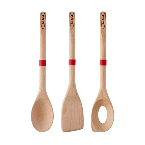 Tefal Ingenio Wooden Kitchen Utensil Set with spoon, risotto spoon and angled spatula
