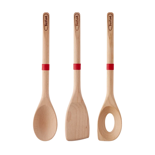Tefal Ingenio Wooden Kitchen Utensil Set with spoon, risotto spoon and angled spatula