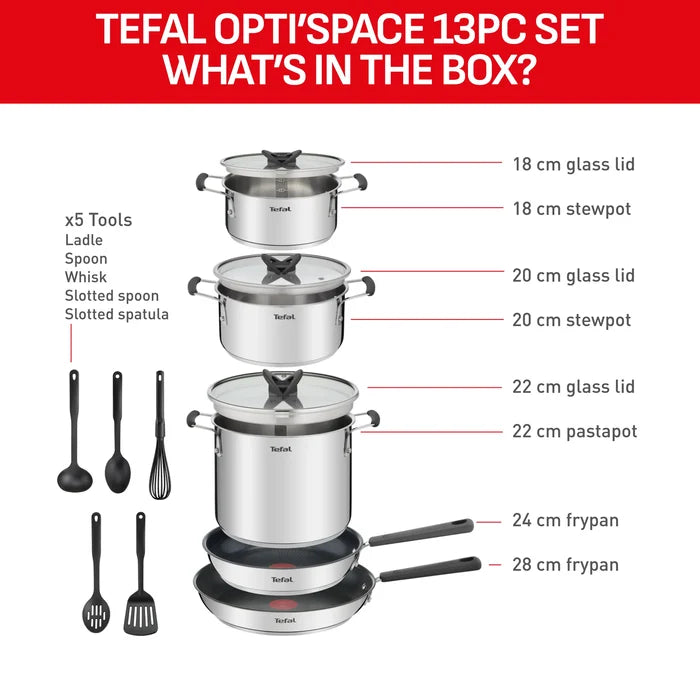 Tefal Opti'Space Induction Stainless Steel 13pc Set