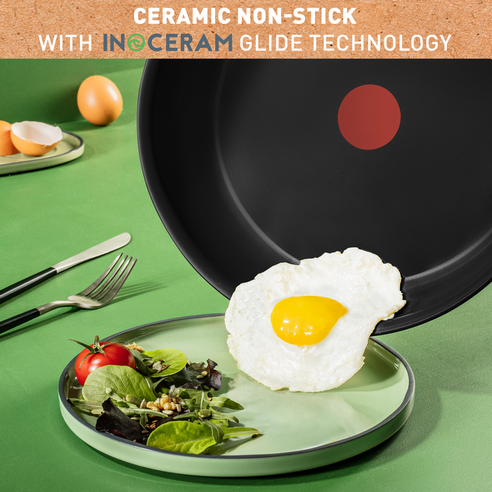 Tefal Renew Black Twin Pack Frypan Set 24/28cm - Ceramic Non-Stick Coating