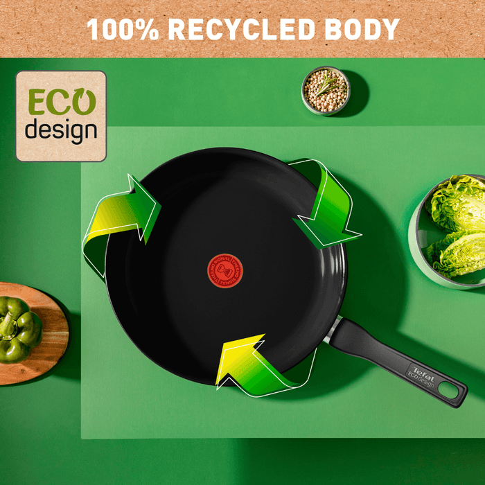 Tefal Renew Black Twin Pack Frypan Set 24/28cm - Ceramic Non-Stick Coating