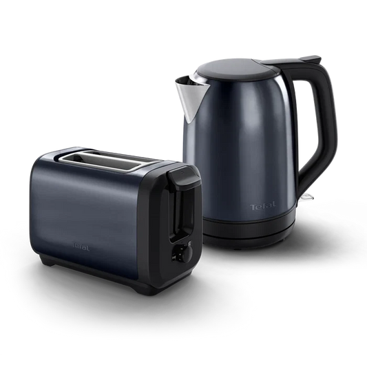 Tefal Subito Black Knight Stainless Steel Toaster & Kettle Breakfast Set TT5SAN