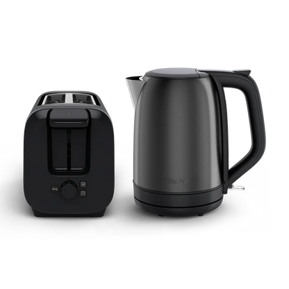 Tefal Subito Black Stainless Steel Toaster & Kettle Breakfast Set front view