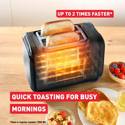 Tefal Subito Black Stainless Steel Toaster & Kettle Breakfast Set toast up to two times faster