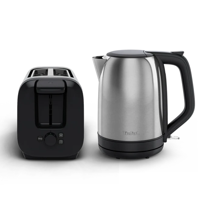 Tefal Subito Stainless Steel Toaster & Kettle Breakfast Set front view