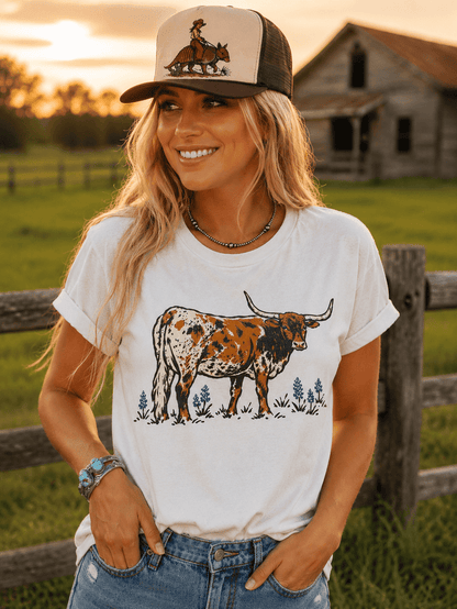 Texas Longhorn Bluebonnet Graphic TeeNaturalS