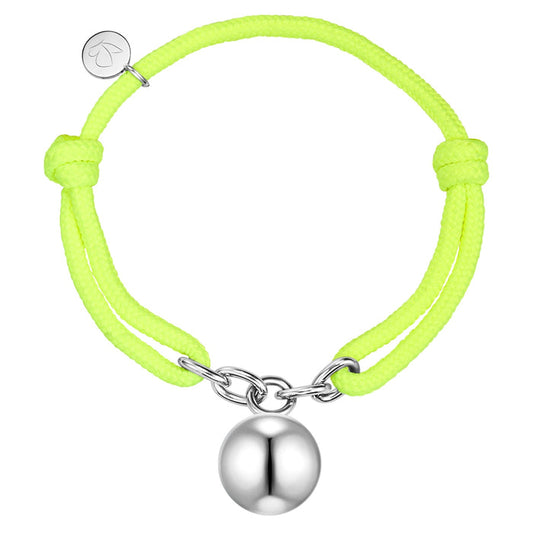 Textil-Armband mit Edelstahl-Kugel neongelb