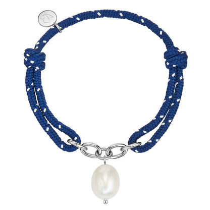 Textil-Armband mit Süßwasser-Zuchtperle dunkelblau/weiß