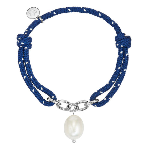Textil-Armband mit Süßwasser-Zuchtperle dunkelblau/weiß