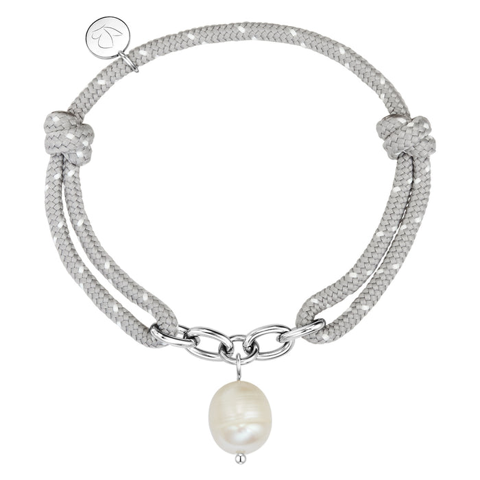 Textil-Armband mit Süßwasser-Zuchtperle grau/weiß