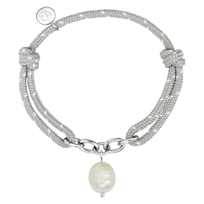 Textil-Armband mit Süßwasser-Zuchtperle grau/weiß