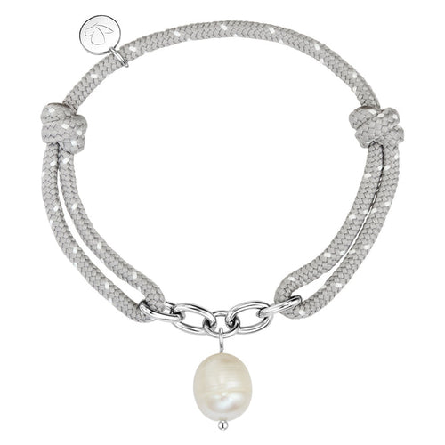 Textil-Armband mit Süßwasser-Zuchtperle grau/weiß
