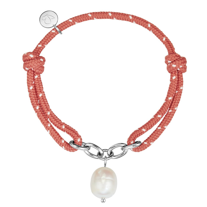 Textil-Armband mit Süßwasser-Zuchtperle koralle/weiß
