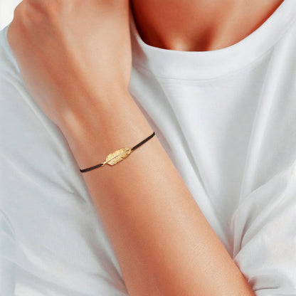 Textilarmband schwarz mit FEDER gold