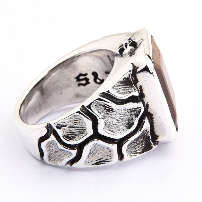 Interior view of sterling silver Tiger's Eye ring displaying 925 purity stamp inside band