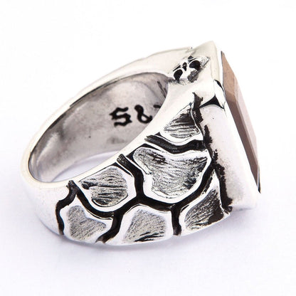 Interior view of sterling silver Tiger's Eye ring displaying 925 purity stamp inside band