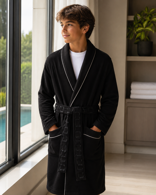 T.O Boy's Black Modal Waffle Bathrobe