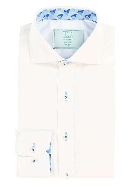 T.O. Boy's Green Label Chroma Non-Iron Contrast Shirt - Blue