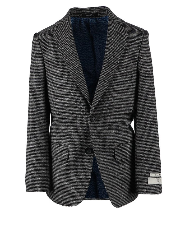 T.O. Boy's Patched Pocket Fashion Blazer - Black Houndstooth