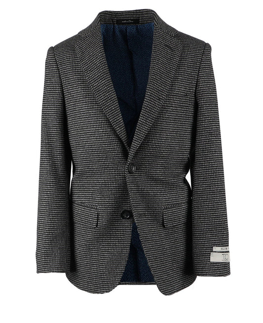 T.O. Boy's Patched Pocket Fashion Blazer - Black Houndstooth