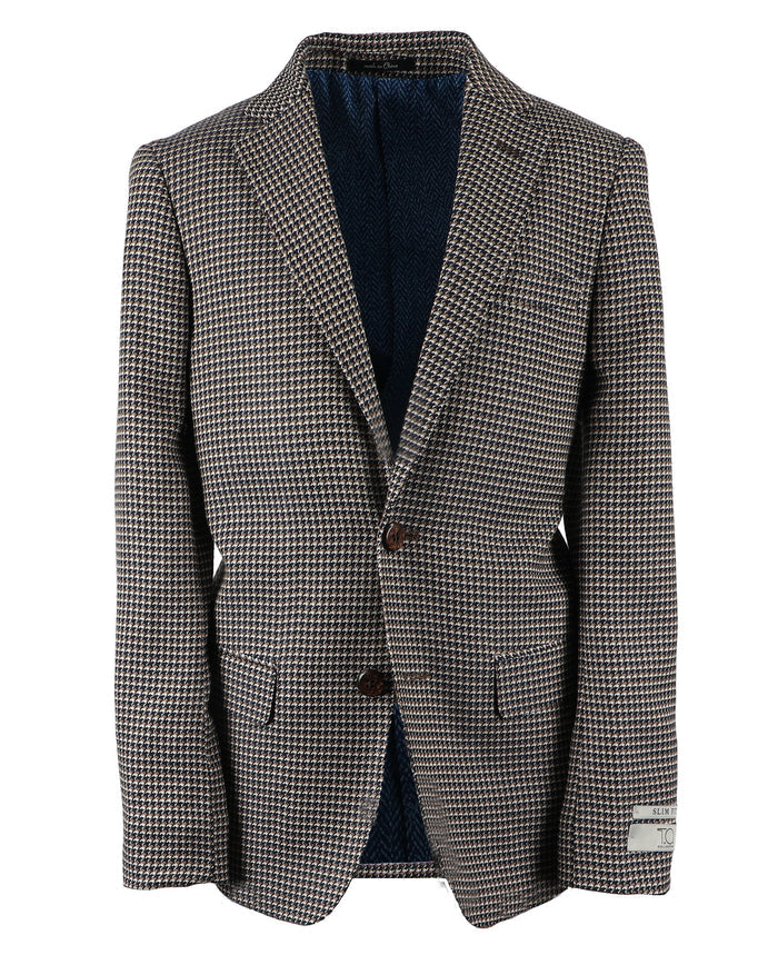 T.O. Boy's Patched Pocket Fashion Blazer - Brown Houndstooth