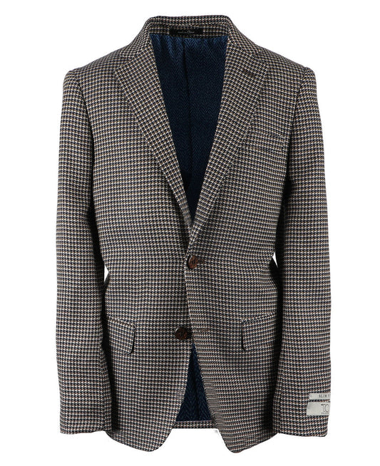 T.O. Boy's Patched Pocket Fashion Blazer - Brown Houndstooth