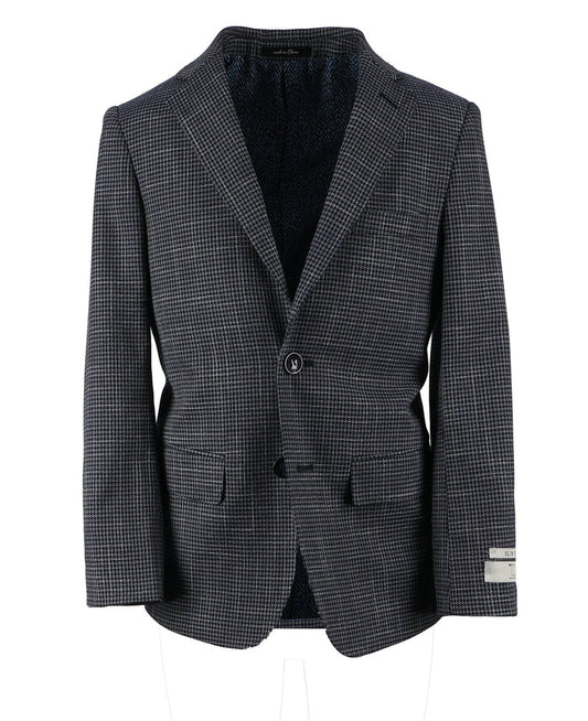 T.O. Boy's Patched Pocket Fashion Blazer - Houndstooth Navy