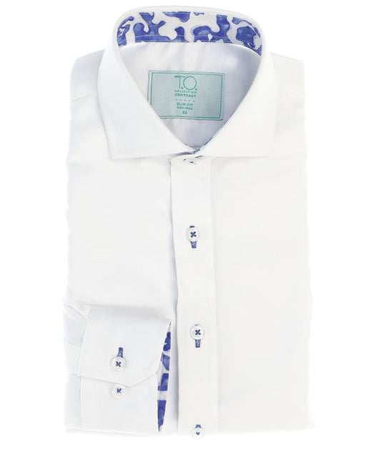 T.O. Boy's Puzzled Non-Iron Contrast Shirt - Blue