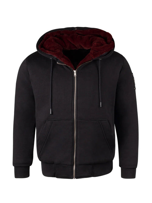 T.O. Collection Adult's Black Quilted X Style Hoodie with Removeable Fur & thumb hole - Burgundy